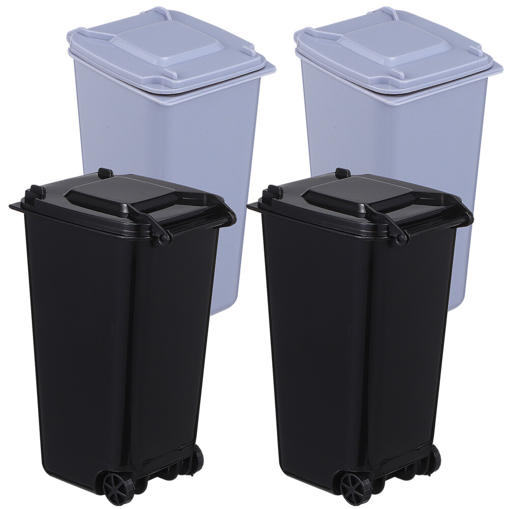 4 PCS Small Waste Bin Desktop with Lid Countertop Garbage Can Trash Office