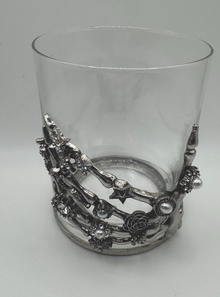 Gothic Skeleton Hand Jeweled Bling Cocktail Glass