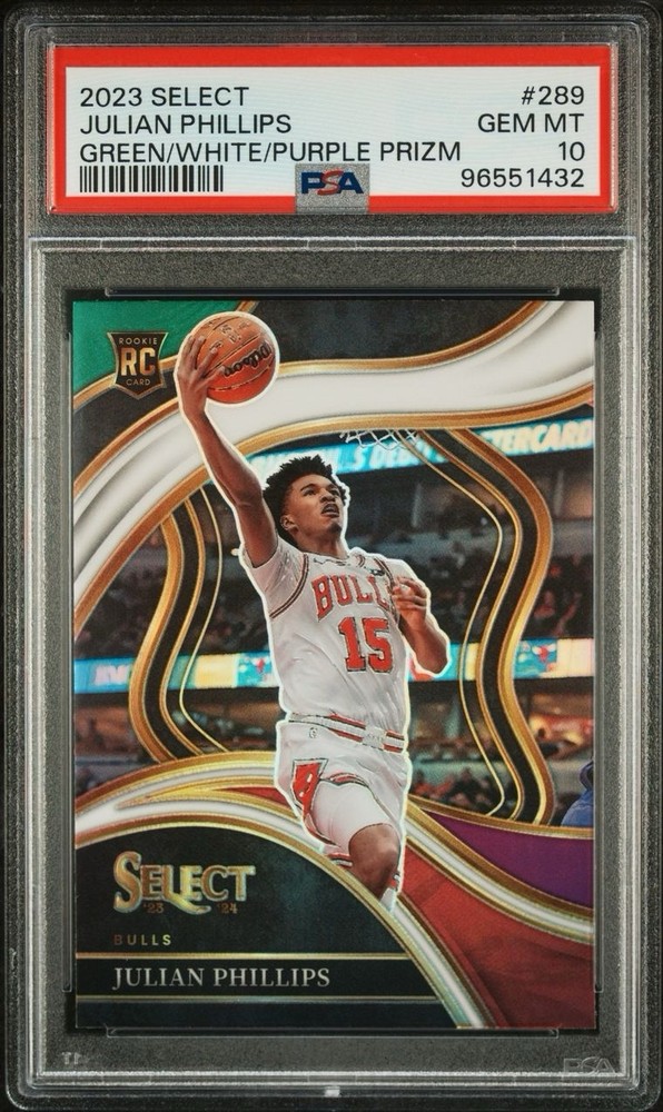 2023-24 Select Julian Phillips #289 Green White Purple Courtside PSA 10 Gem Mint