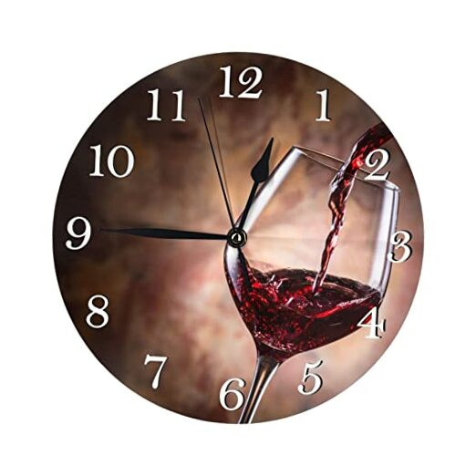 Wine Themed Wall Clock Battery Operated Silent Round Clock Wall Decor for Home