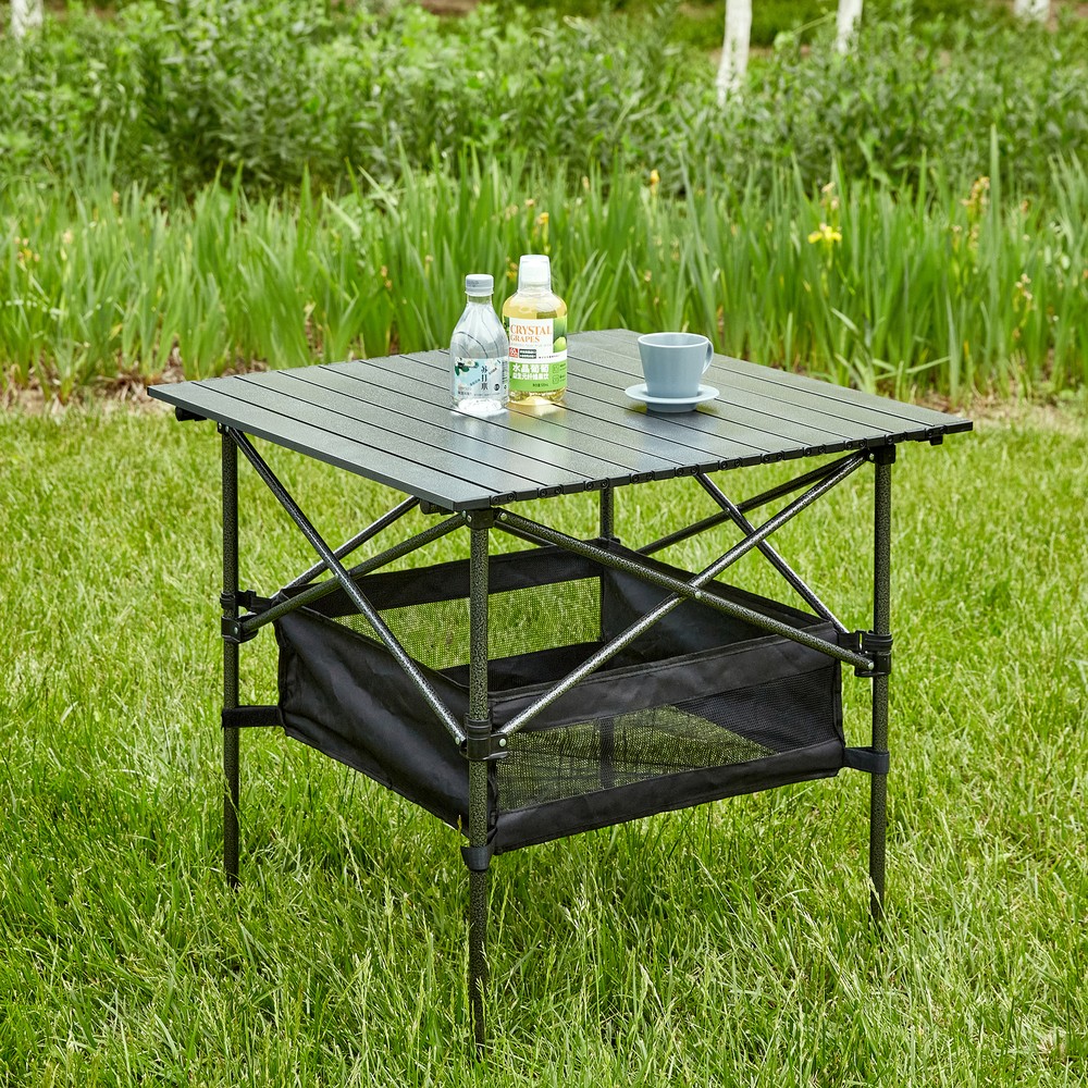 Lightweight Aluminum Roll-Up 1-Piece Folding Outdoor Table with Carry Bag