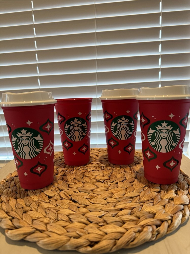 Starbucks 4-Pack 16 oz Red Holiday Cups Limited Edition New