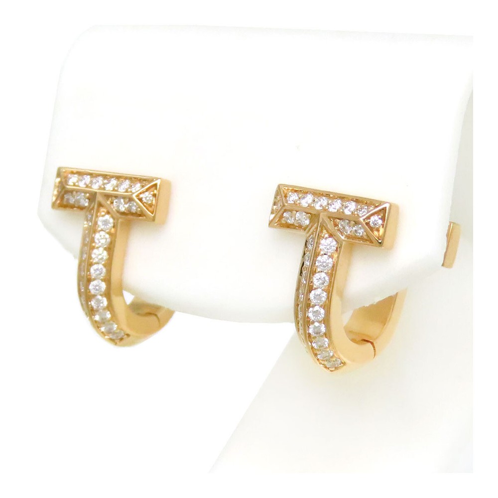 Tiffany & Co. T-One Half Diamond Huggie Au750 K18PG Earrings 717611