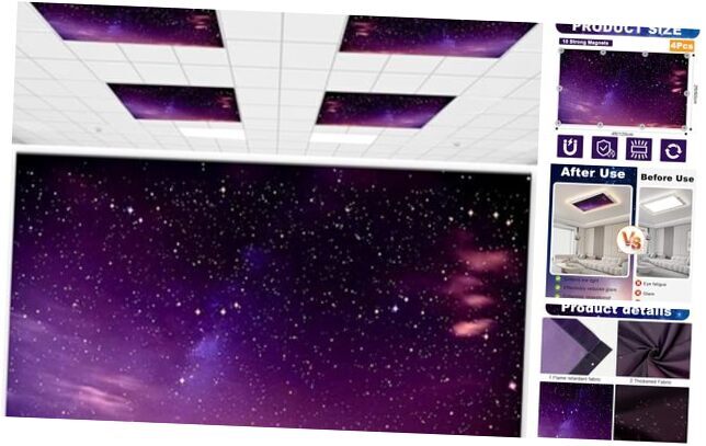 4 Pack Fluorescent Light Covers for Ceiling Lights Classroom, 4 x 2 Starry Sky