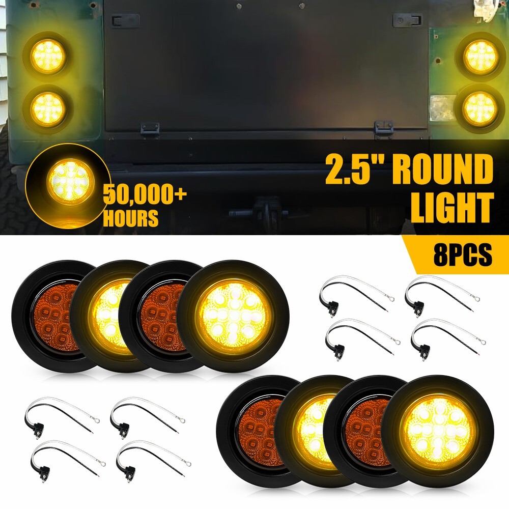 8x 2.5 Inch 13 LED Amber Clearance Side Marker Lights for Truck Trailer US