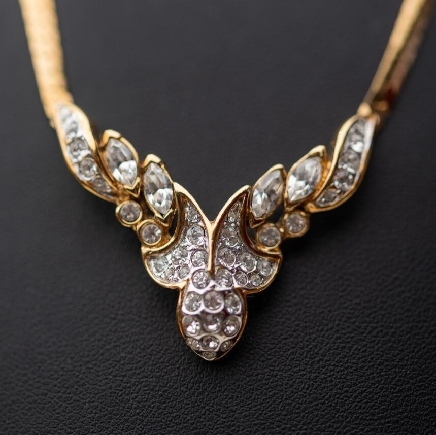 Vintage Gold Tone Necklace Mid Century Statement Estate Jewelry