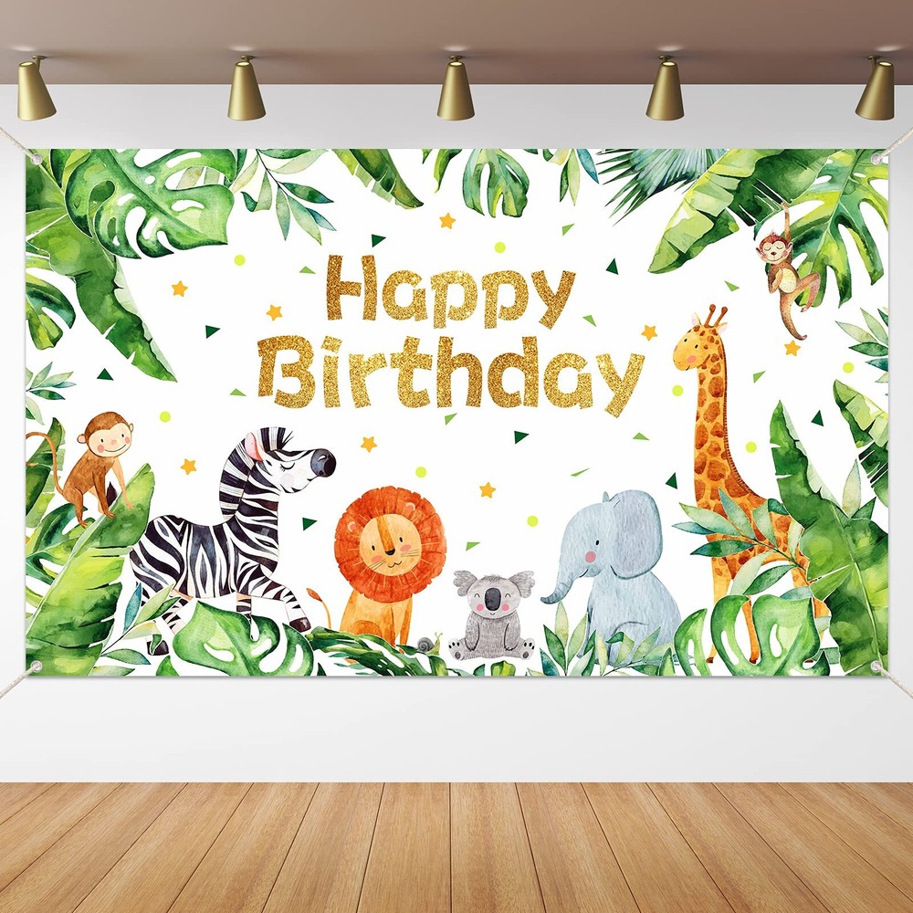 Safari Jungle Animals Happy Birthday Party Banner Decorations