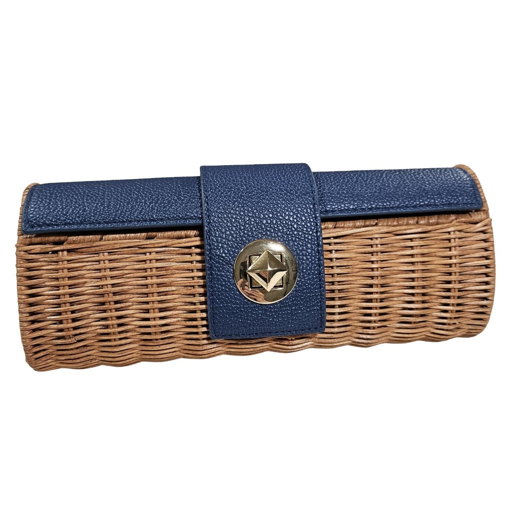 Mud Pie Wicker Barrel Clutch, Navy