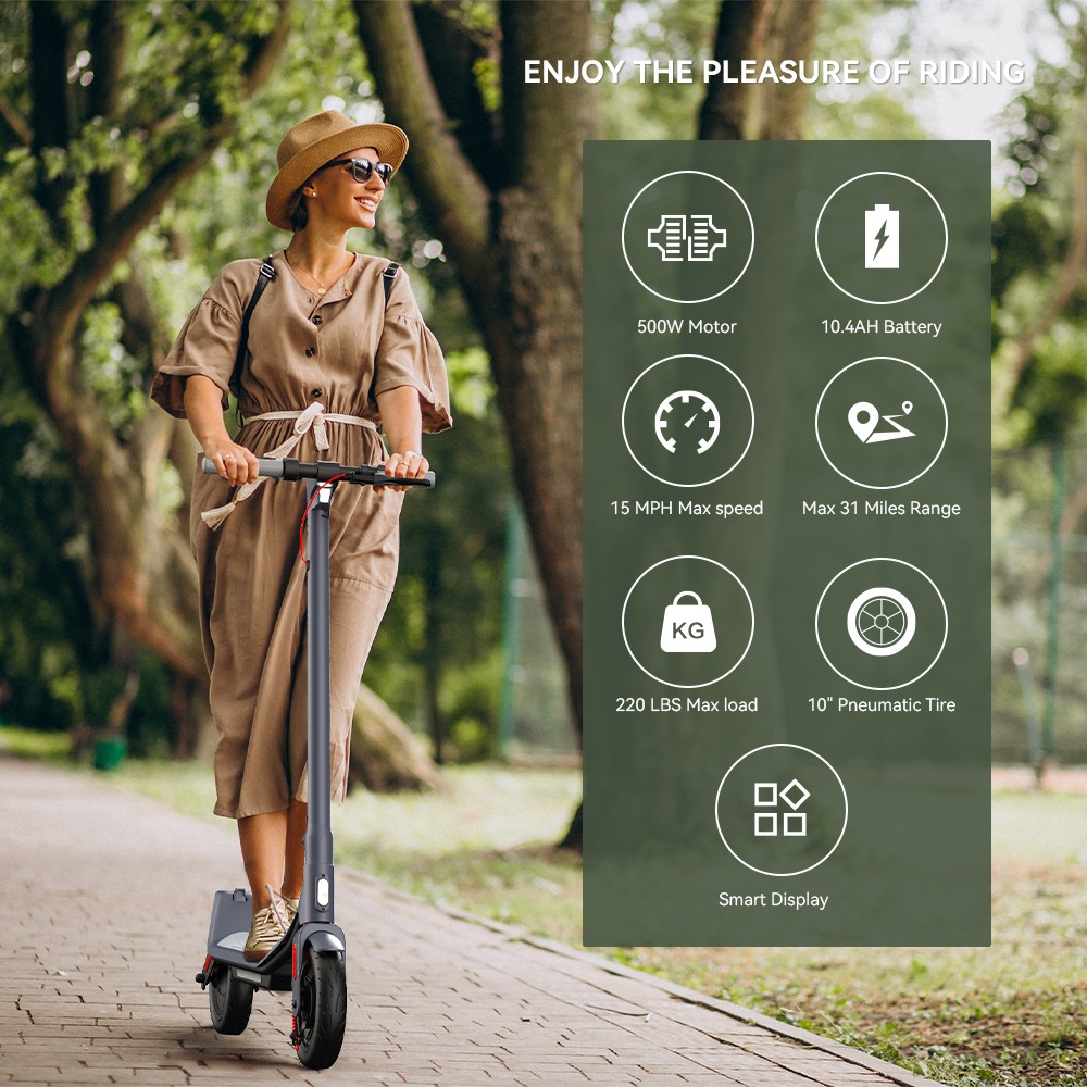 500W Electric Scooter for Adults with 10.4AH Battery 31-Mile Range Commuter eScooter