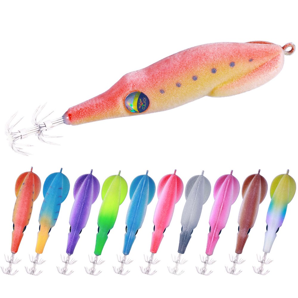 10PCS Fishing Lure Octopus Squid Jigs 9.5cm 6g Saltwater Bait Hooks