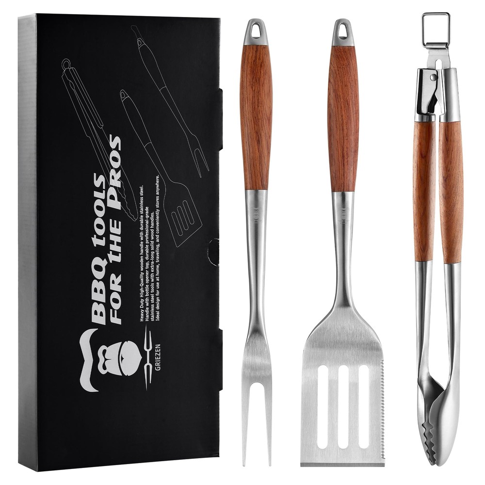 Heavy-Duty Rosewood BBQ Grilling Tool Set with Extra Thick Stainless Steel