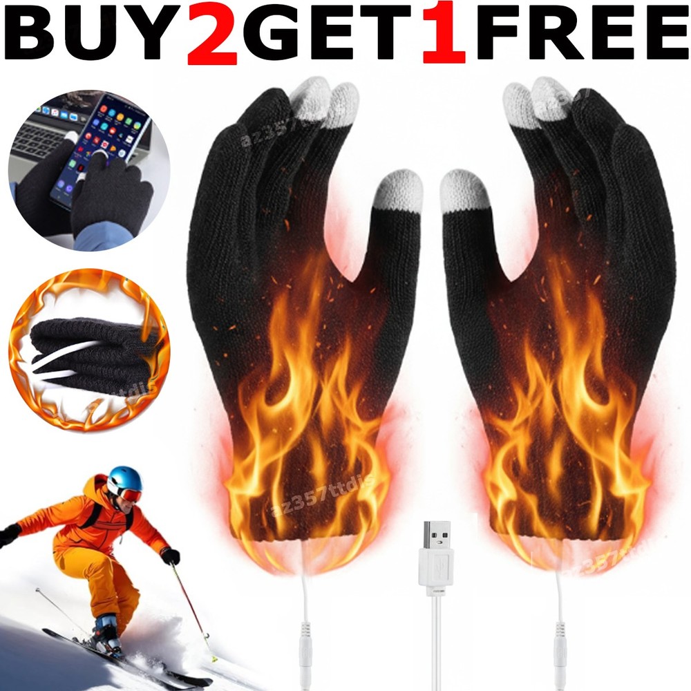 Electric USB Heated Gloves Winter Warming Thermal Ski Snow Hand Warm Windproof