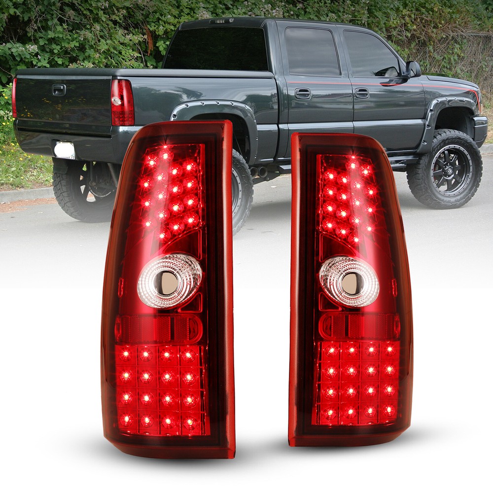 LED Tail Lights for 1999-2006 Chevy Silverado 99-02 GMC Sierra Chrome Red Lamps