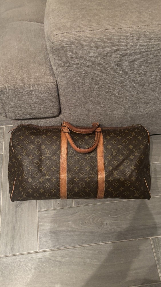 LOUIS VUITTON Monogram Keepall Bandouliere 50 Travel Bag Brown M41416 Authentic Luxury Duffel