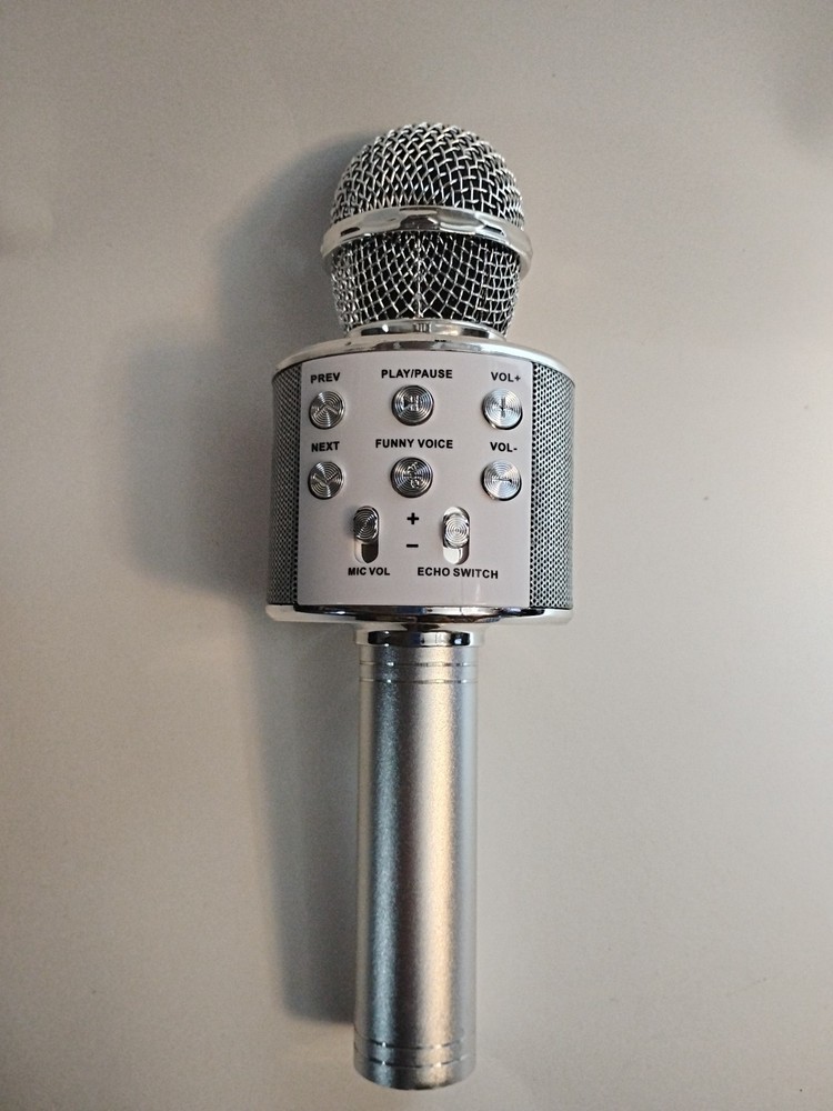 NEW Vibe Wireless Bluetooth Handheld Karaoke Microphone, Built-In Speaker Silver