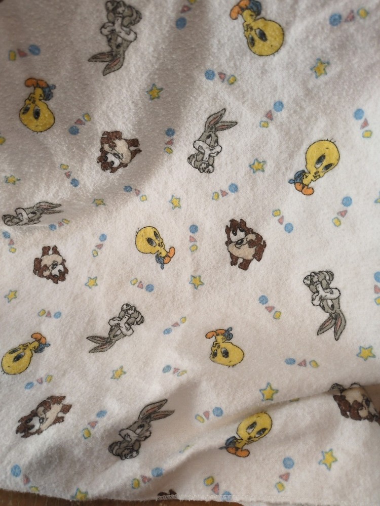 Baby Looney Tunes Receiving Blanket  Taz Bugs Tweety White Flannel Swaddle Lovey