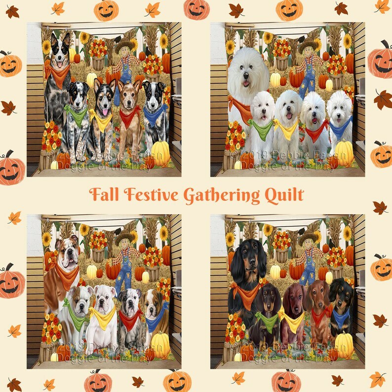 Fall Festival Pumpkin Dog Cat Pet Photo Bedroom Warm Soft Quilt