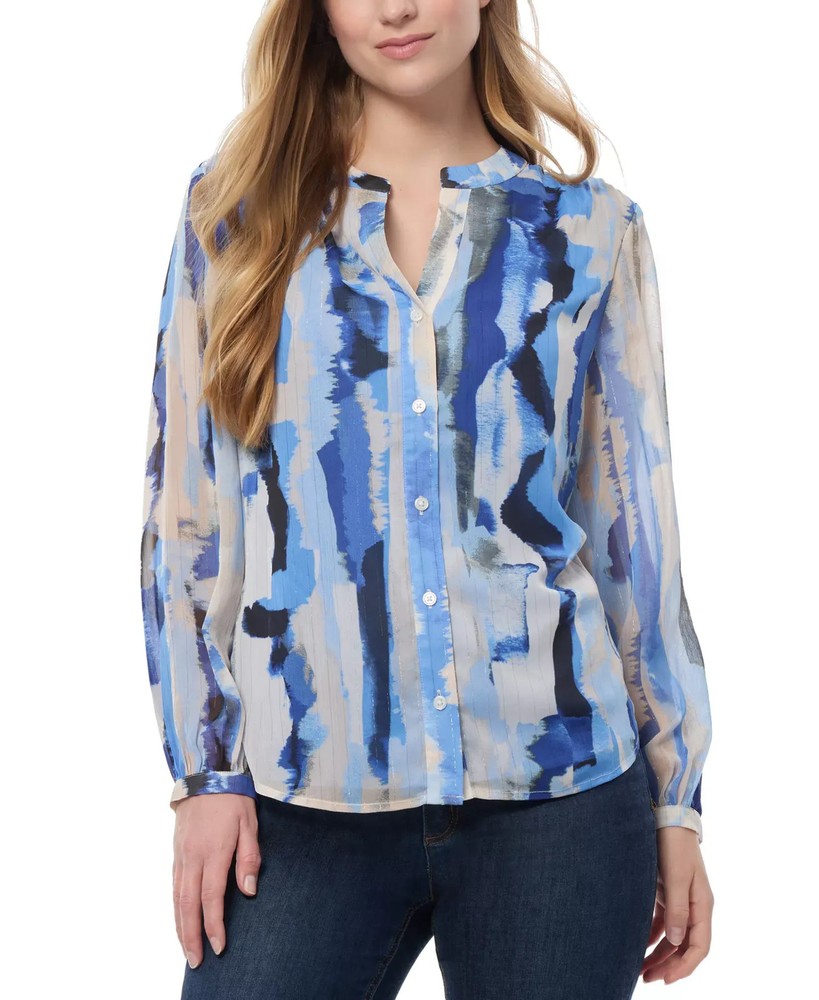 Jones New York Women's Top Petite PL Printed Button-Front Blouse