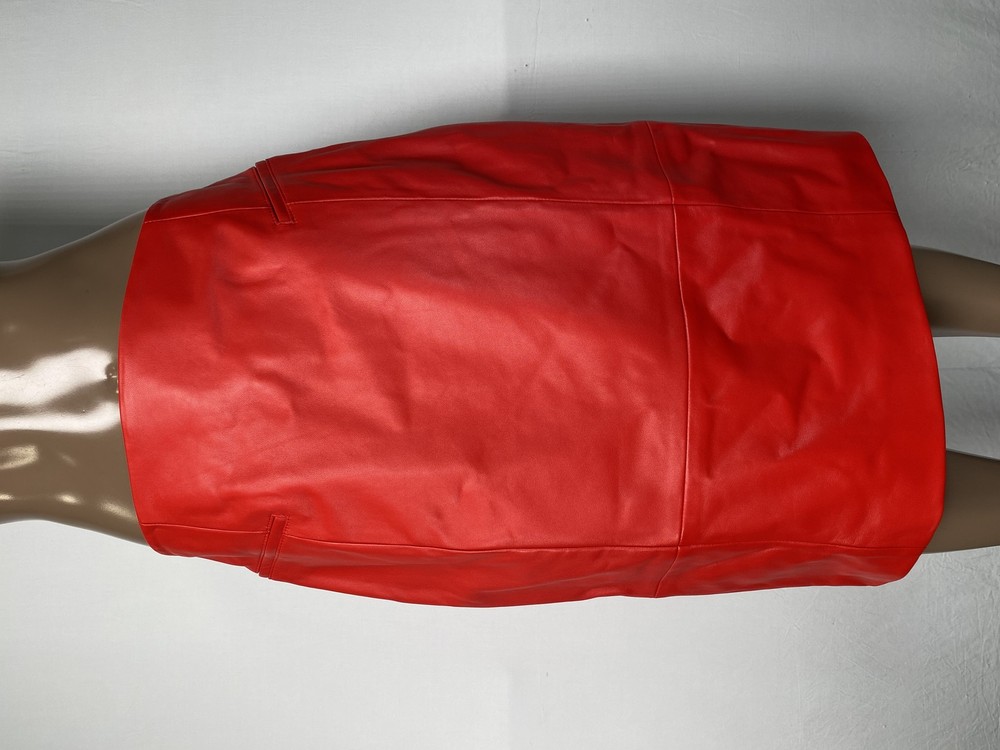 Hugo Boss Womens Red Leather Pencil Skirt Size 12 Knee Length