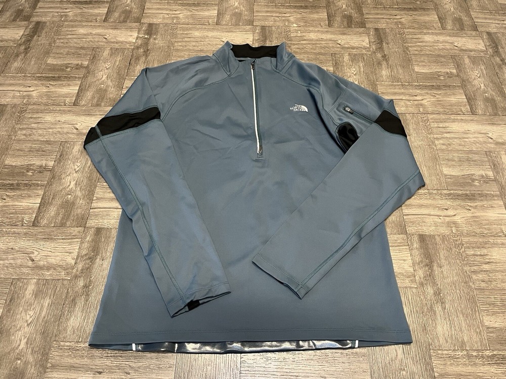 North Face Tech Fleece Jacket Mens Medium Blue Grey Reflective Half Zip