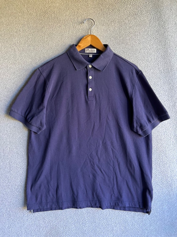 Peter Millar Crown Soft Shirt Mens Large Blue Silk Pima Cotton Golf Performance