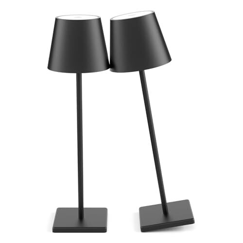 LED Cordless Table Lamp, Rechargeable Battery Desk lamp 3W 2-Pack Black-3000k