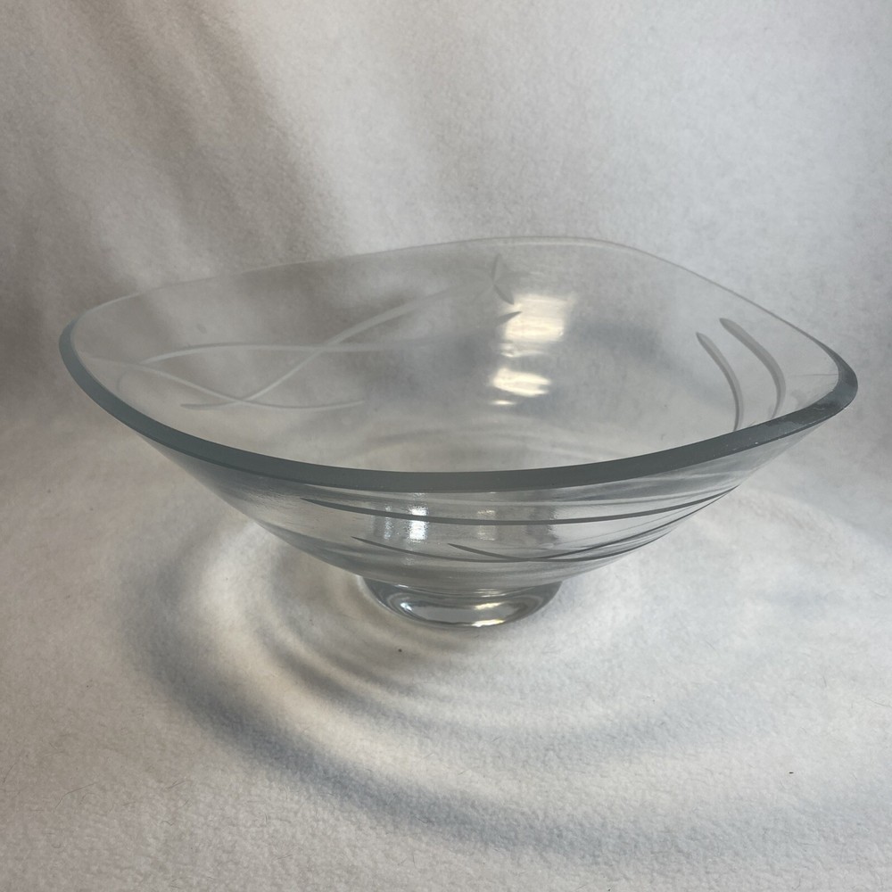 Vintage Etched Fluted Clear Glass Fruit Salad Bowl 11.75” Wide x 5” Tall