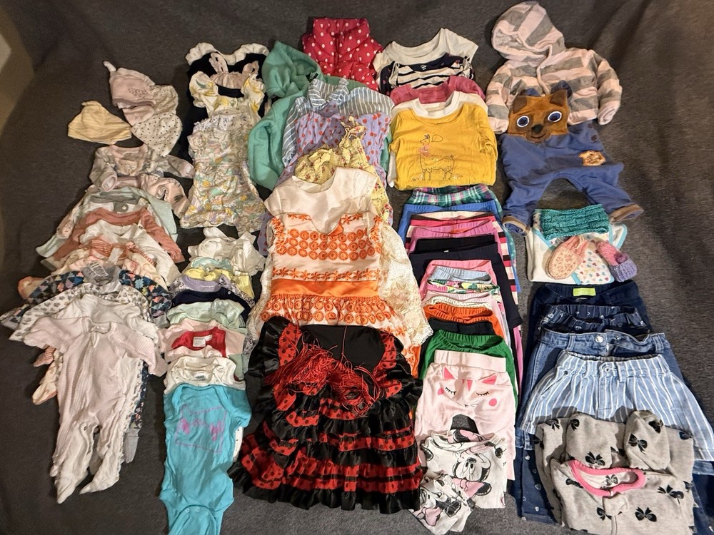 Huge Lot Of 82 Pieces Baby Girl 0-3 Month to 3T Clothes Mixed Brands Good Brands