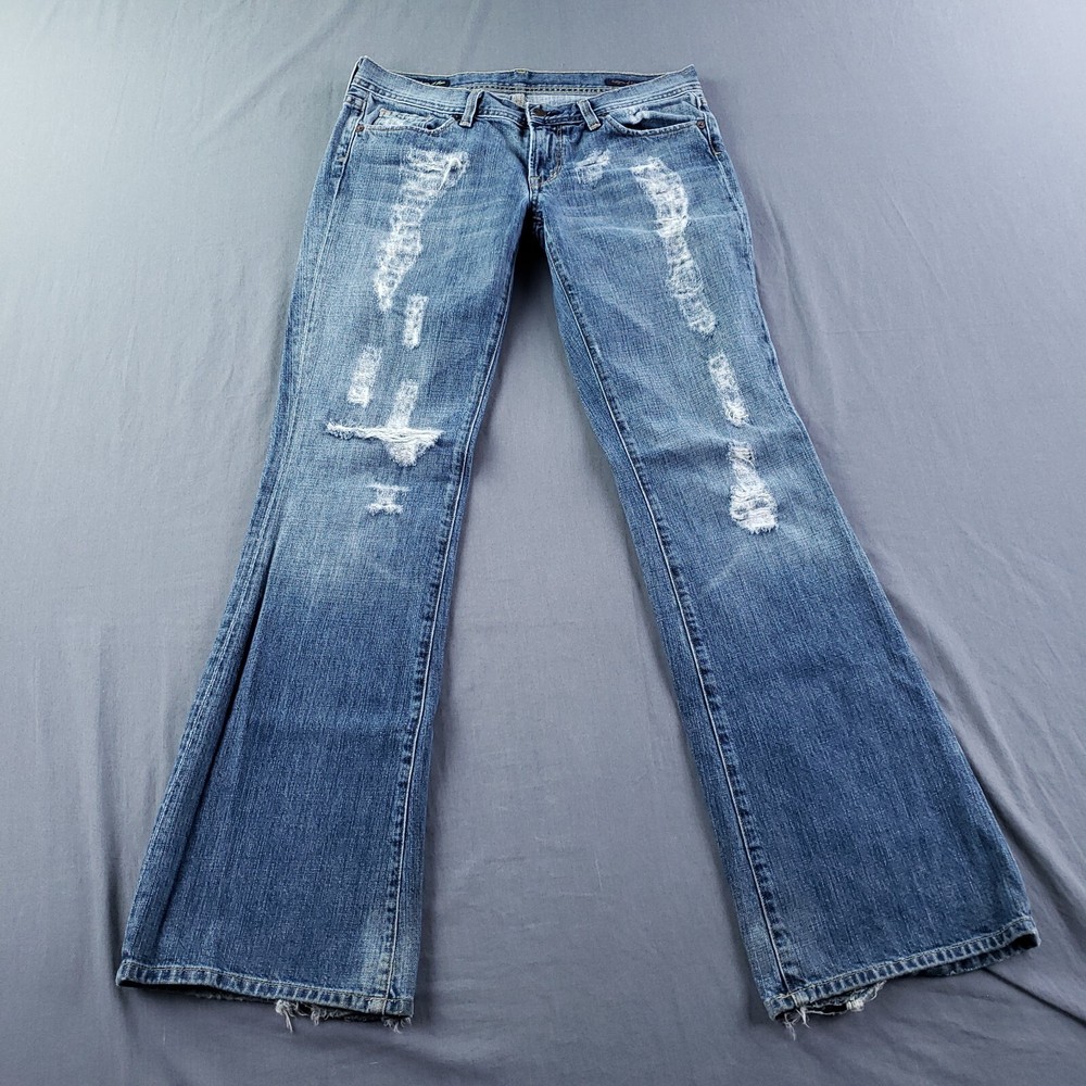 Citizens of Humanity Women's Blue Ingrid 002 Distressed Low Waist Flare Jeans Size 31