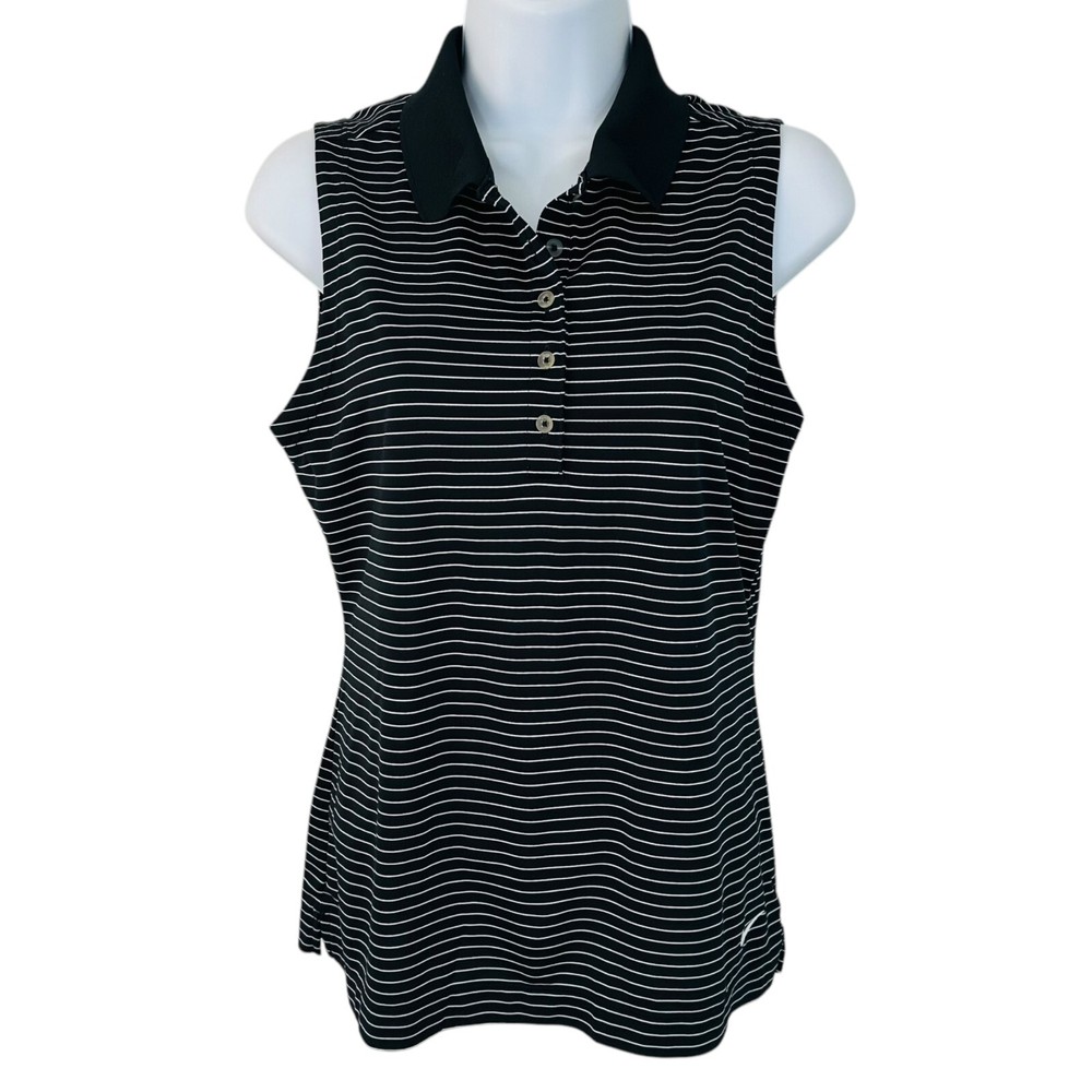 Nike Golf Women's Size M Performance Striped Sleeveless Black White Polo Shirt