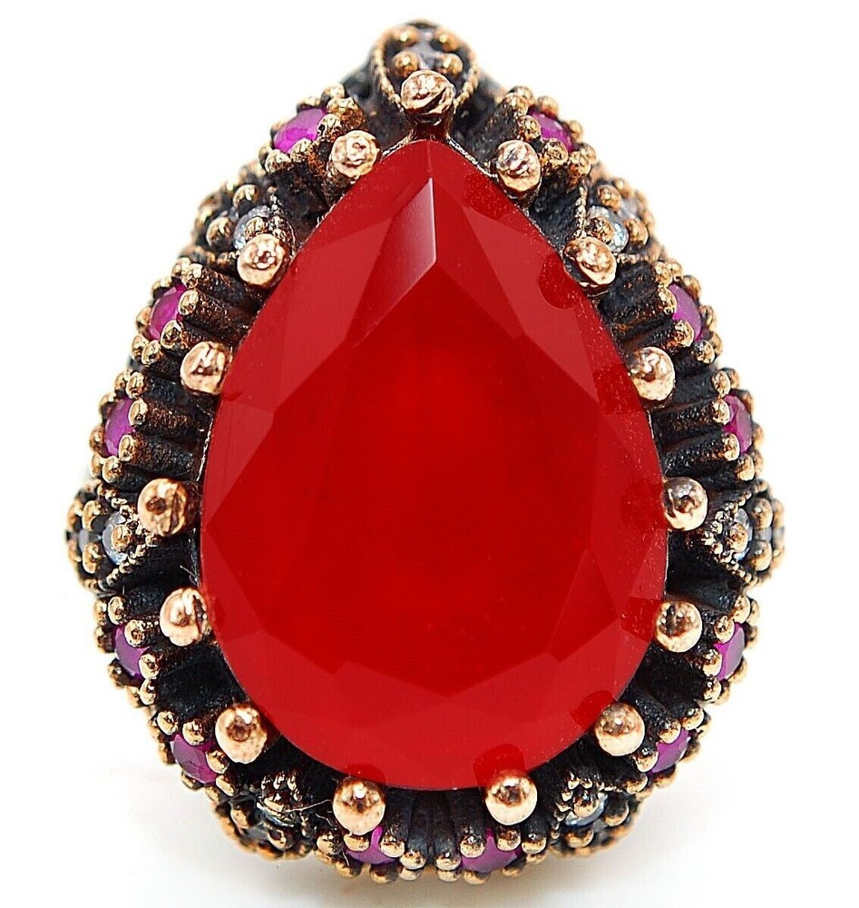 Sterling Silver Ottoman Empire Style Garnet & Topaz Ring Size 8 H1-6