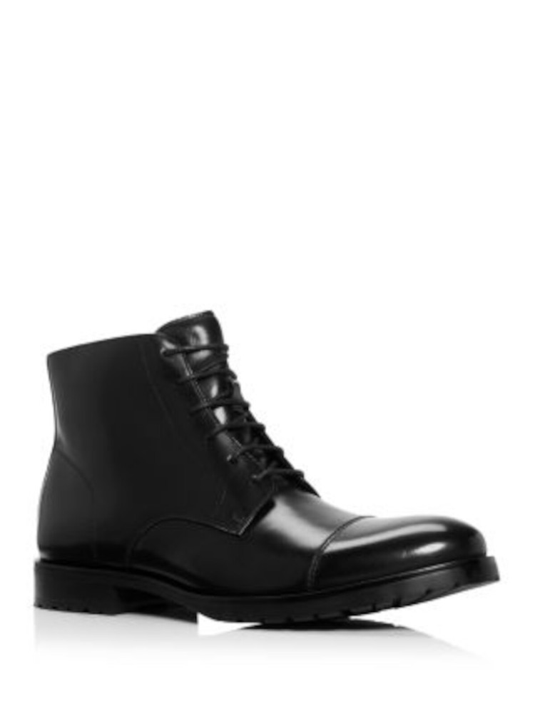 Designer Brand Mens Black Cap Toe Block Heel Leather Boots Shoes 9.5