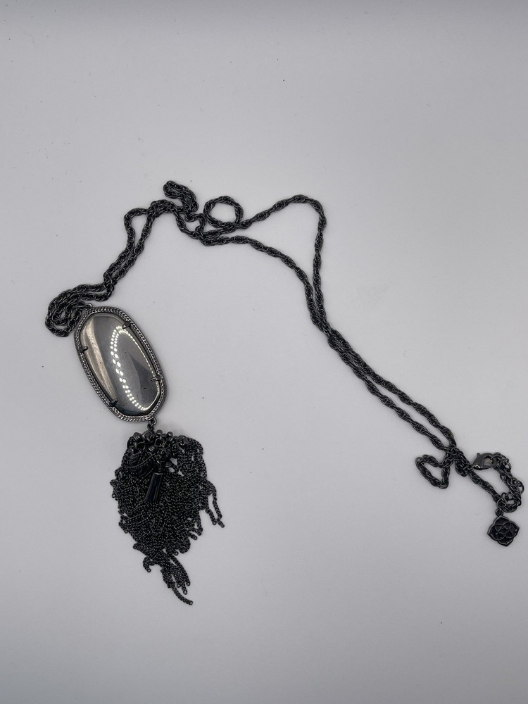 Kendra Scott Rayne Long Tassel Necklace in Gunmetal Black Featuring Mirror Stone