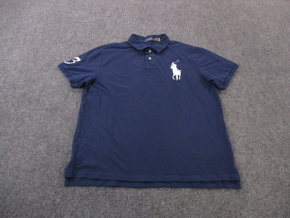 Polo Ralph Lauren Shirt Mens 2XL Blue Custom Slim Fit Golf Big Pony Preppy