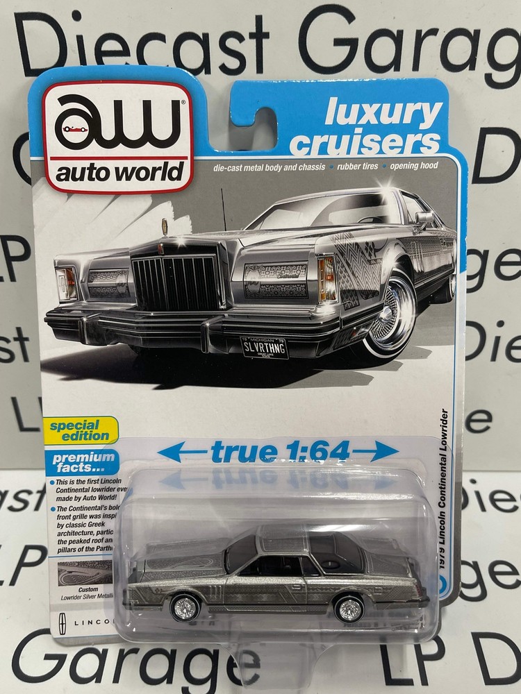AUTO WORLD 1979 Lincoln Continental Lowrider Silver Metallic 1:64 Diecast Luxury
