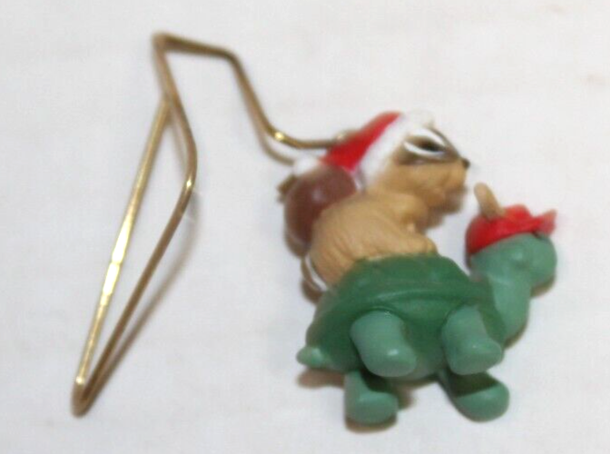 Hallmark Mini Christmas Ornament W/Hanger 1989 Turtle & Chipmunk