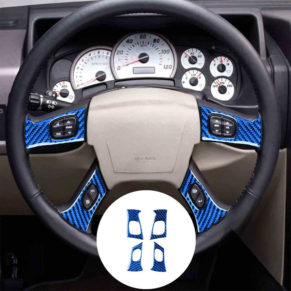 4Pcs Blue Carbon Fiber Interior Steering Wheel Button Cover For Hummer H2 03-07