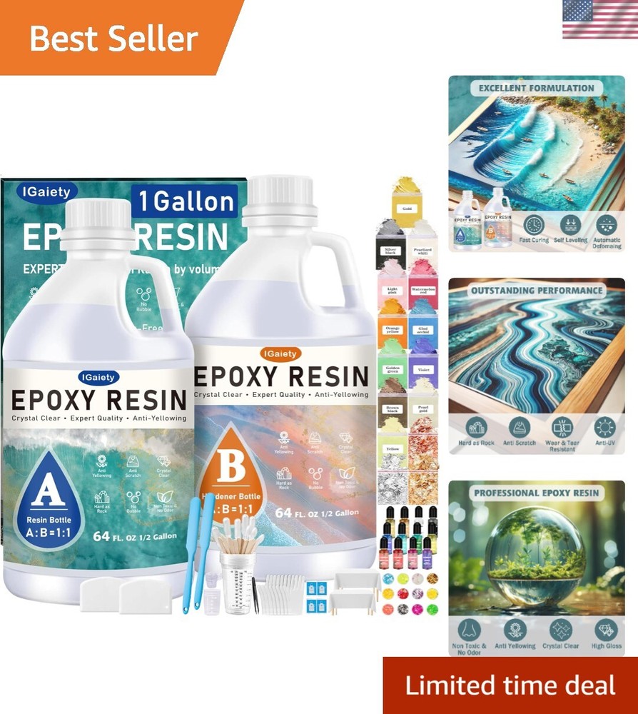1 Gallon Crystal Clear No-Yellow Epoxy Resin with Extended Work Time for Art Projects