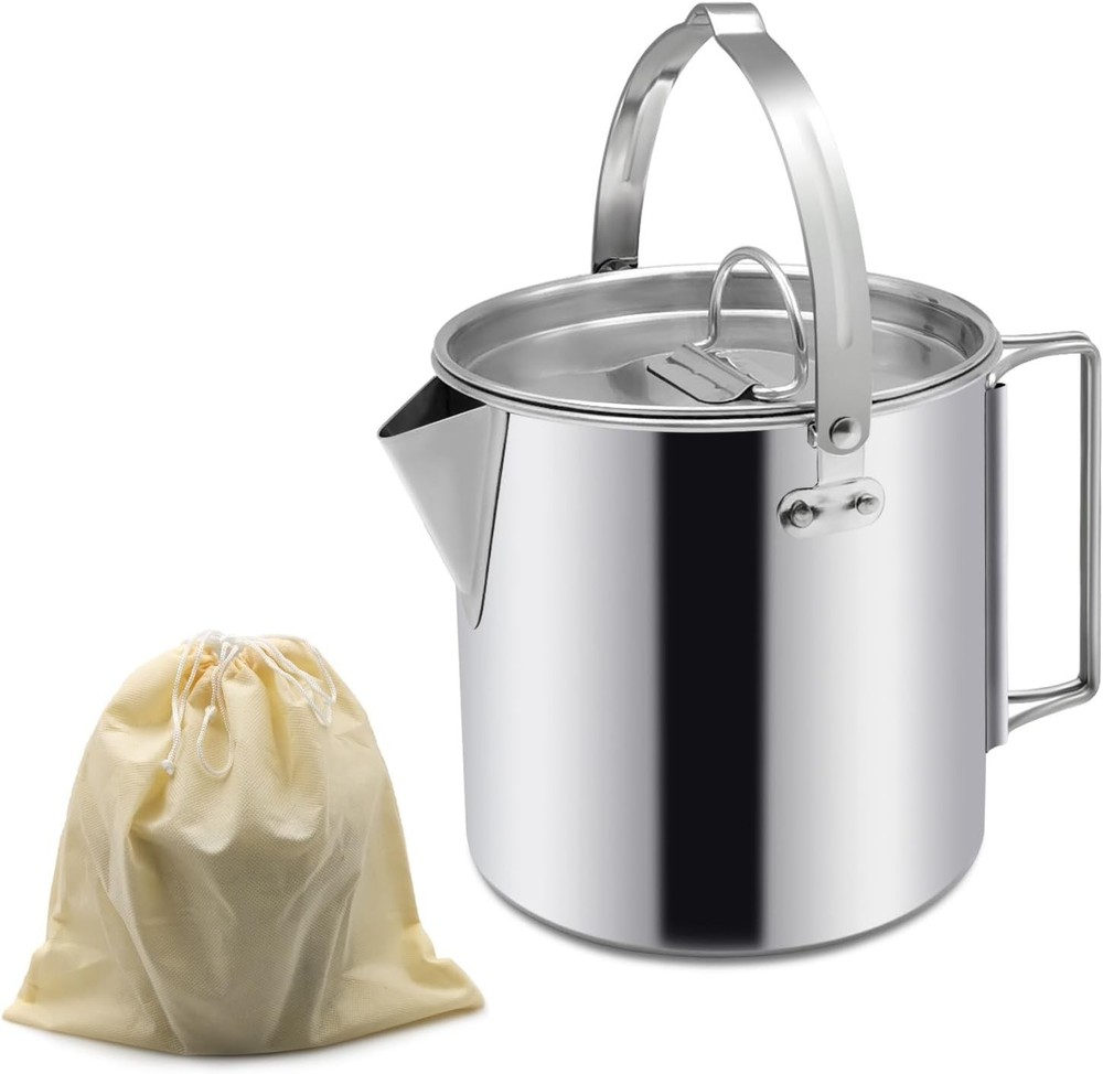 Camping Tea Kettle, Portable 1.2L Coffee Pot, Outdoors Camping Pot, with Handles