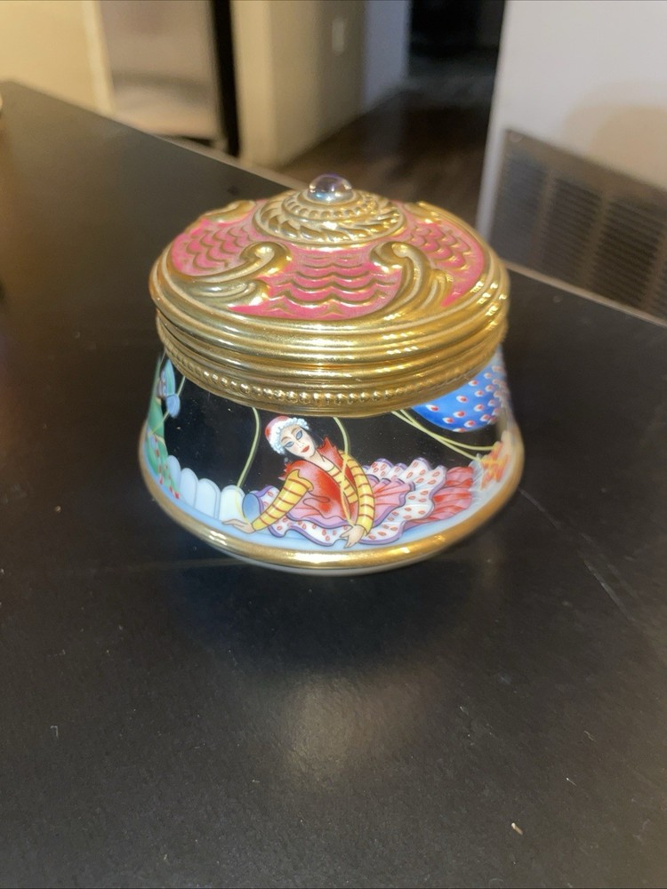 Antique Porcelain House Musical Trinket Box Jewelry Storage Set Of 5.