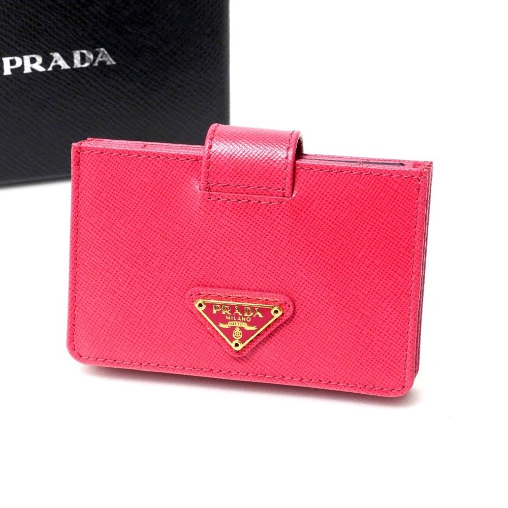 PRADA Saffiano Oro Leather Card Case with Triangle Logo Plate