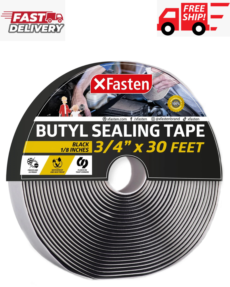 Butyl Sealing Tape Black 1/8-In x 3/4-In x 30-Foot Plumbers Putty Tape RV Sea...