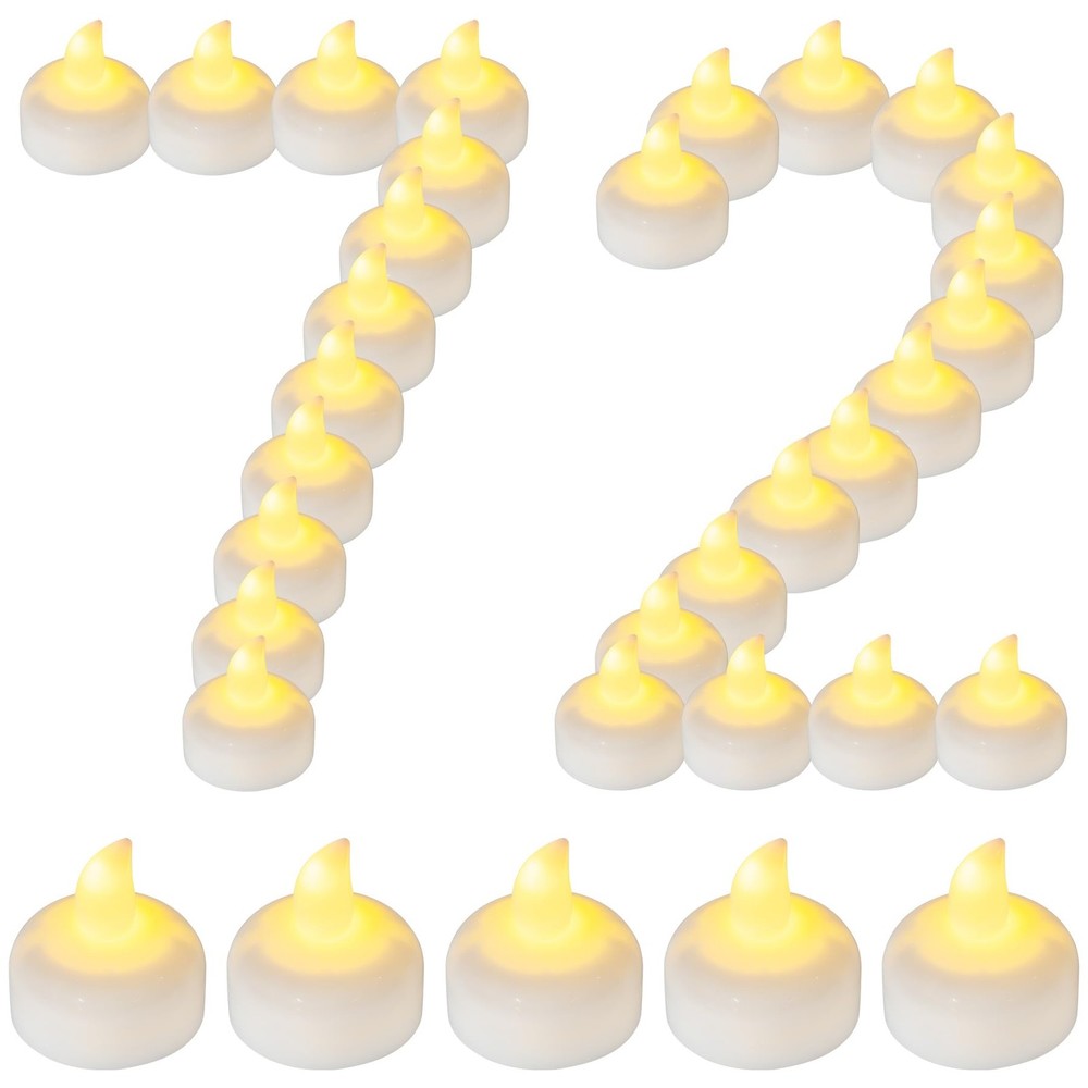 72 Pack Warm White Flameless Floating Tea Lights with Realistic Flicker Effect - Battery Operated LED Candles