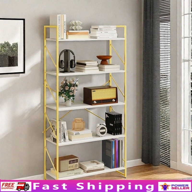 5-Tier Ladder Bookcase Storage Shelf Modern Design Home Office & Living Room New