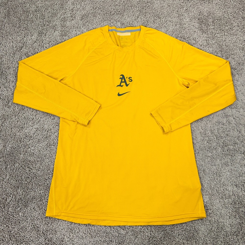 Oakland As Shirt Mens Large Yellow Team Issued Nike Dri Fit MLB Baseball Raglan