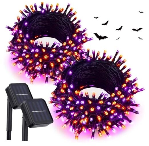 2 Pack 240 LED 78FT Solar Halloween Lights Outdoor Orange Purple String Lights