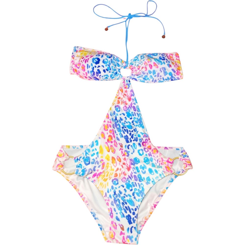 Rare VTG 09 Victoria's Secret PINK One Piece Cutout Monokini Rainbow Leopard M