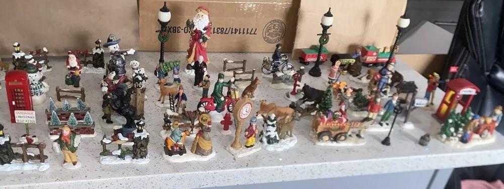 VTG Rare Christmas Village Miniatures Lot 50+ Seasonal Decor Accessories
