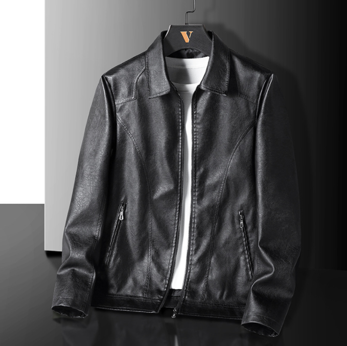 Men Faux Leather Classic Jacket Plus Size Casual PU Coats Spring Fall Outerwear