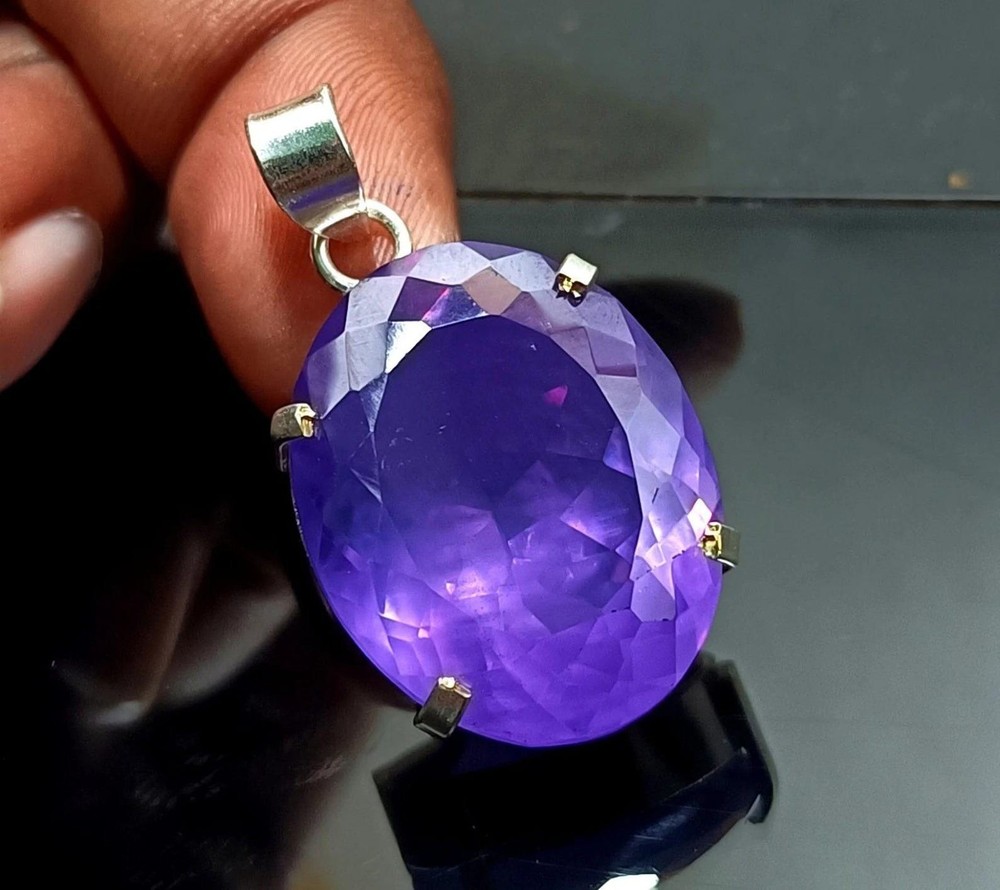 98.45 Ct Natural Purple Zircon Pendant 925 Sterling Silver Pear Gemstone Jewelry
